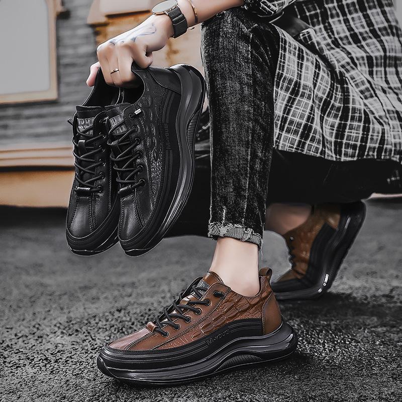 Модная мужская обувь Осень Шнуровка Толстая подошва Противоскользящая Увеличение роста Комфорт 2025 Новая трендовая повседневная обувь Мужская обувь для скейтборда