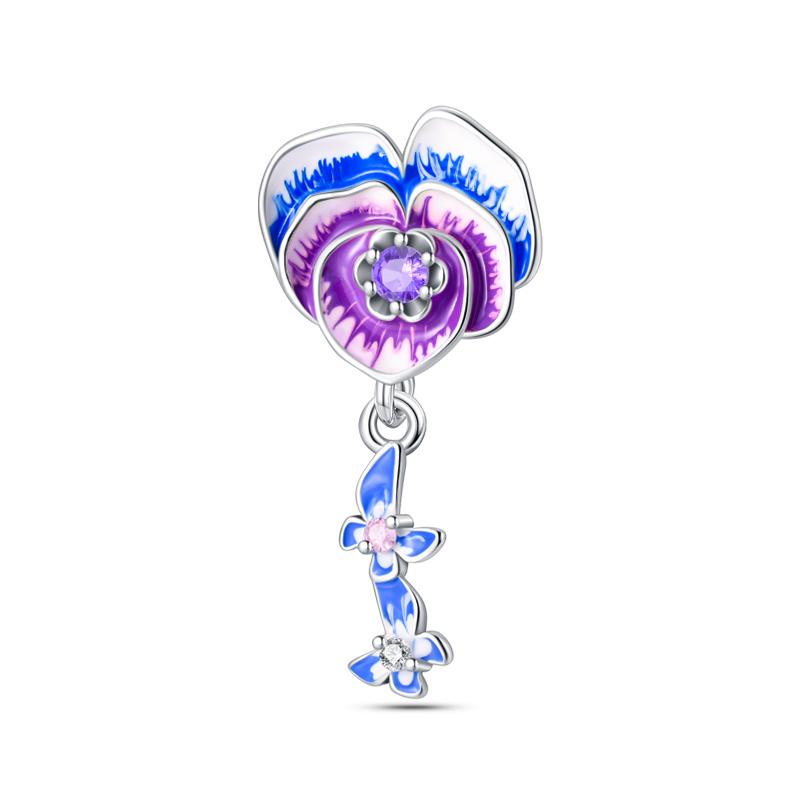 New 925 Sterling Silver Spring Tulip Pansy Flower Charms Bead Fit 925 Original Bracelets Fine DIY Jewelry Birthday Gift