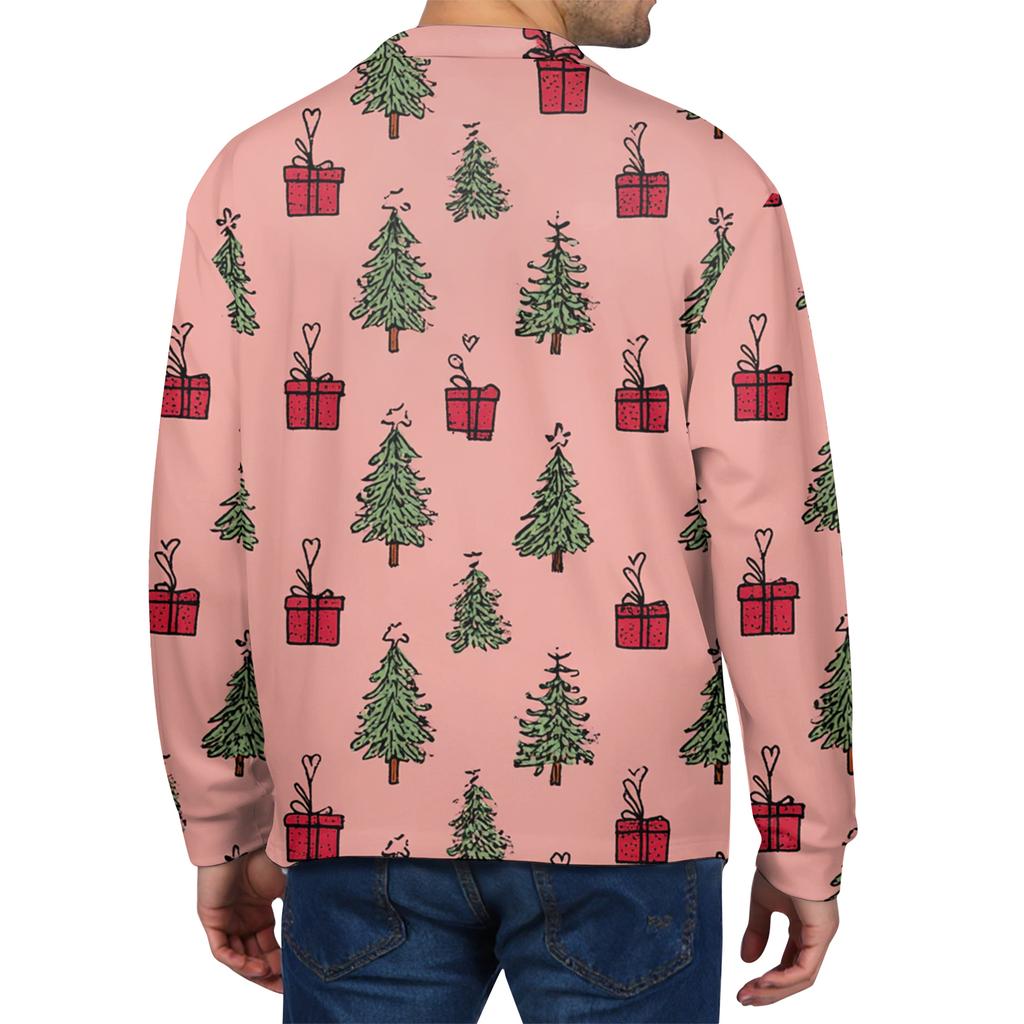 Мужская повседневная рубашка с длинным рукавом на пуговицах с рождественским принтом