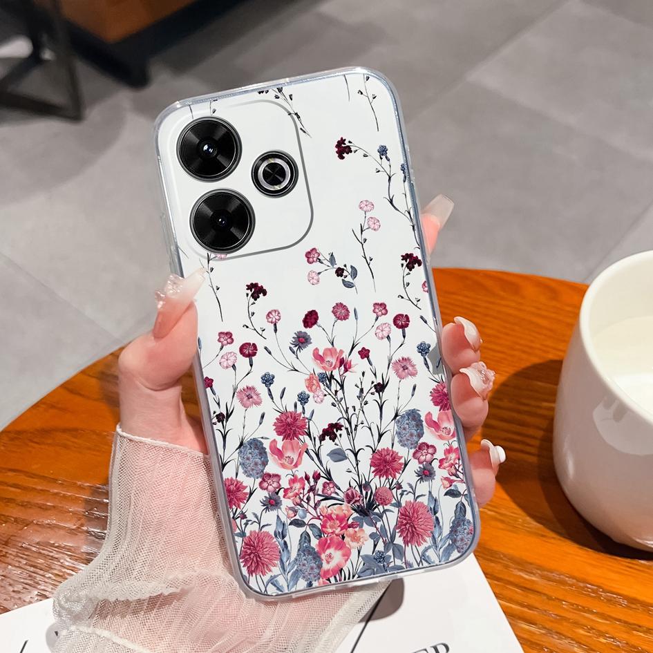 Прозрачные чехлы для Xiaomi Redmi A3 Pro A4 13 14C 14R Note 14 Pro Plus K80 Pro K70 Ultra 4G 5G Модные милые цветы Силиконовая защита камеры для Redmi