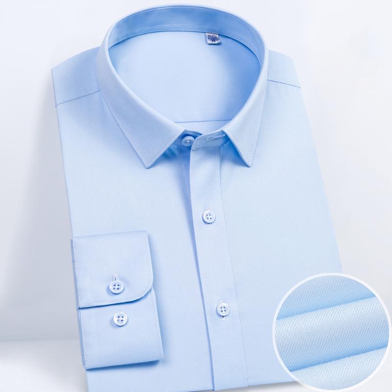 80-Count Double-Ply Men's Long-Sleeve Business Casual Shirt - Combed Cotton Blend Uniform for Young and Middle-Aged Professionals