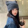 Bow Knitted Pullover Hat Fluffy Winter Wool Hat Windproof Cat Ears Beanie Hat  Outdoor