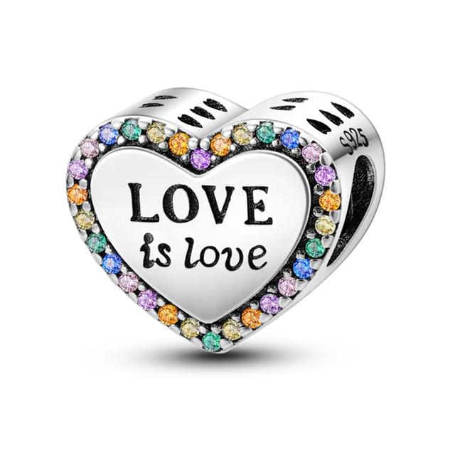 925 Sterling Silver Colorful Love Heart Shape Charm Beads Lover Girl Boy Dangle Fit Bracelet Necklace Jewelry Marking