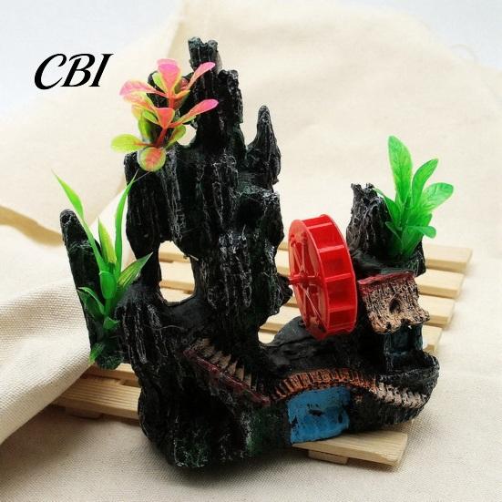 Spinning Waterwheel for Fish Tank Aquarium Waterwheel, Ornament, Mini Rockery Mountain Air Bubbler, Dynamic Decoration Aerating Action Hideout