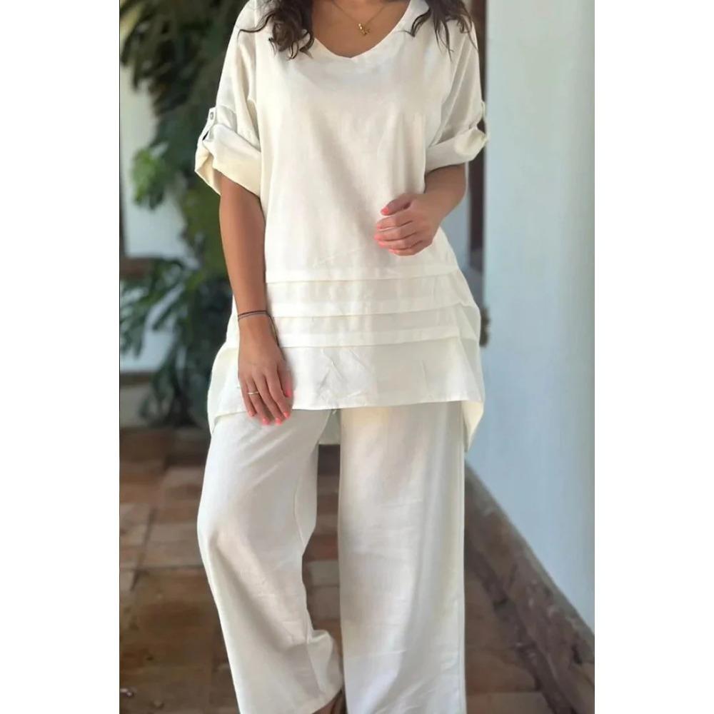 Весенний новый женский комплект из двух предметов: рубашка и брюки большого размера, рубашка, брюки с высокой посадкой, свободного кроя