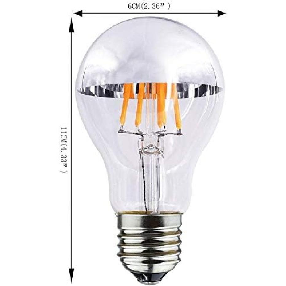 Half Chrome LED Filament Bulb A19 6W LED Light Bulb, Silver Bowl Tipped, E26 Base, Soft Warm White 2700K, 50W Equivalent, 110-120VAC, Dimmable (6)