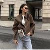 VAYLA Fashion Brown Zipper Jacket for Women Elegant Lapel Long Sleeve Short Coats Female Vintage Lady Street Outerwear