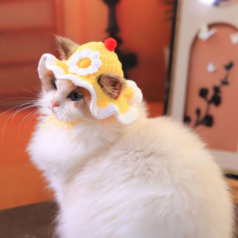 Refined Elastic Cat Knitted Hat Soft Handmade Craft Pet Cosplay Headwear Comfortable To Wear Skin-Friendly Winter Dog Cap