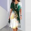 Summer Women's Round Neck Short Sleeve Printed Fashion Loose Midi Dress