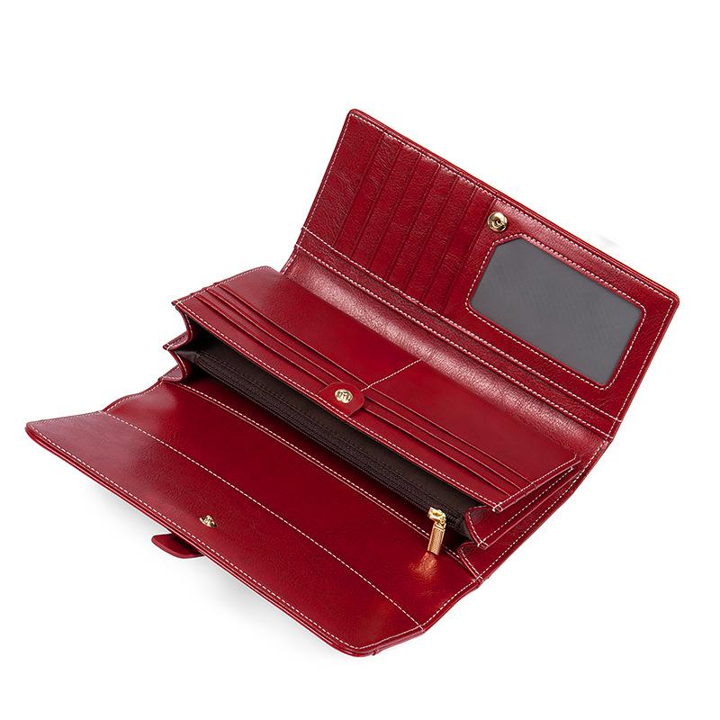 Женский кошелек, длинный масляный воск, натуральная кожа, тройной кошелек большой емкости в стиле ретро