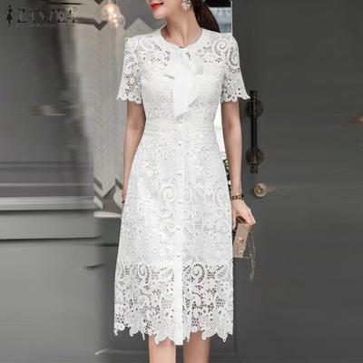 Женское летнее повседневное кружевное платье с коротким рукавом и круглым вырезом в стиле пэчворк