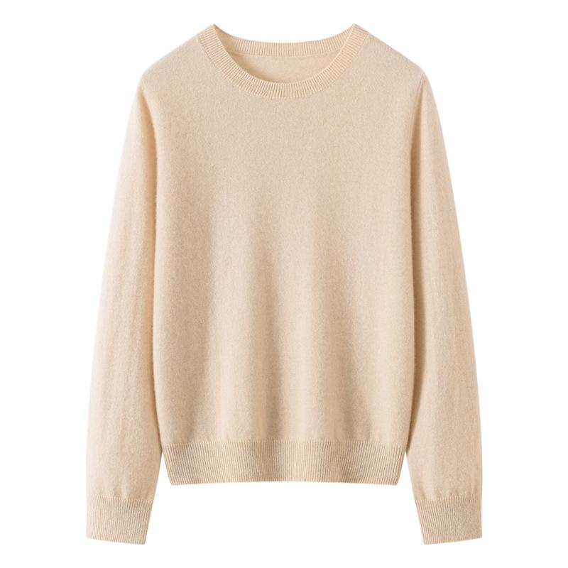 Lekasha Women's 100% Pure Cashmere 12-Gauge Knitted Round Neck Sweater