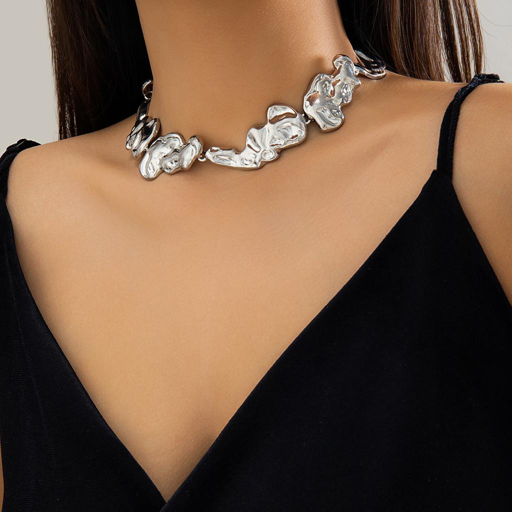 Chunky Irregular Liquid Metal Choker Grunge Necklace for Women Trendy Punk Collier Jewelry Festive Gifts