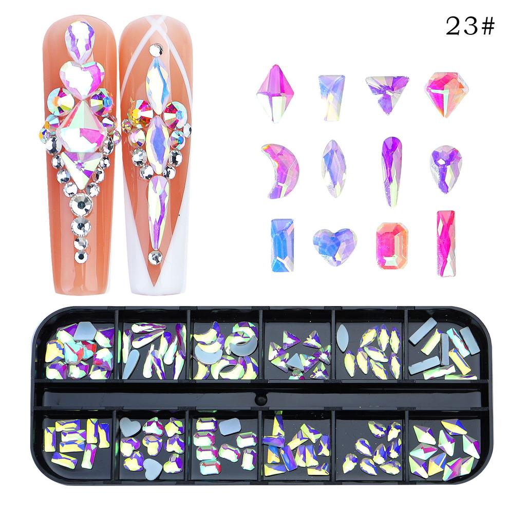 12 Grid Nail Art Diamond Special-Shaped Diamond Flat-Bottomed Rhinestone Ab Nail Art Jewelry Drill Nail Decoration Direct Sales