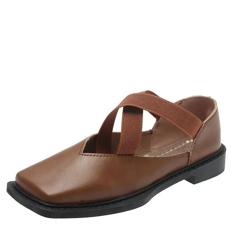 Модная женская обувь на плоской подошве Готическая Роскошная Кожаная Повседневная Обувь Мэри Джейн Низкий Каблук Элегантный Японский Стиль Лолита Темно-Коричневый Квадратный Носок E A