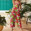 Women's Casual Loose Jumpsuit Christmas Print Wide Leg Jumpsuit Sleeveless With Pockets