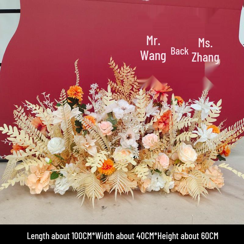 Red Floral Wedding Stage Backdrop with Artificial Flower Rows