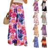 Women Summer Boho Palazzo Pants High Waist Wide Leg Floral Printing Casual Trousers With Pockets