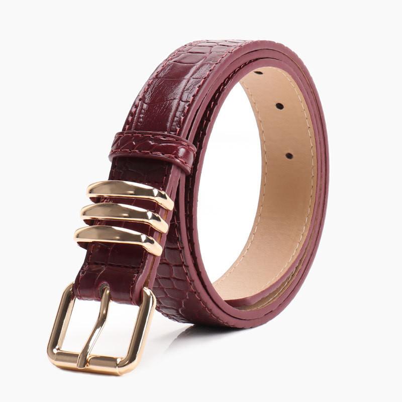 Womens Leather Pu Stone Pattern Belt With Alloy Buckle For Casual Office Wear