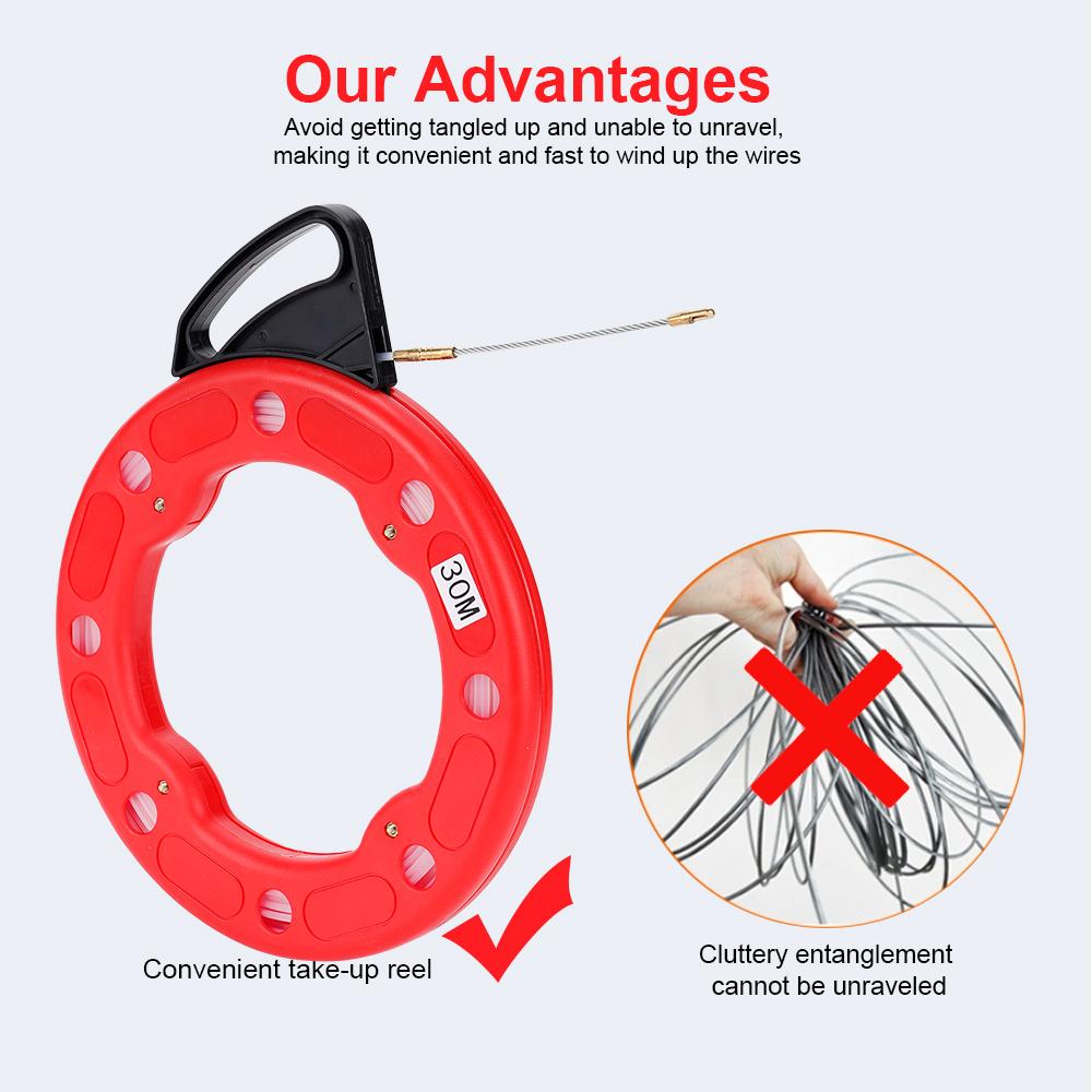 4MM Fiberglass Fish Tape Reel Puller Glass fiber nylon Conduit Ducting Rodder Pulling Wire Cable Fishing Tool Cable 15/20/25/30M