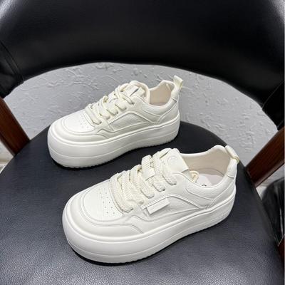 Женские осенние белые кроссовки 02025 - Новый корейский стиль, Толстая подошва, Увеличивающие рост, Круглый носок