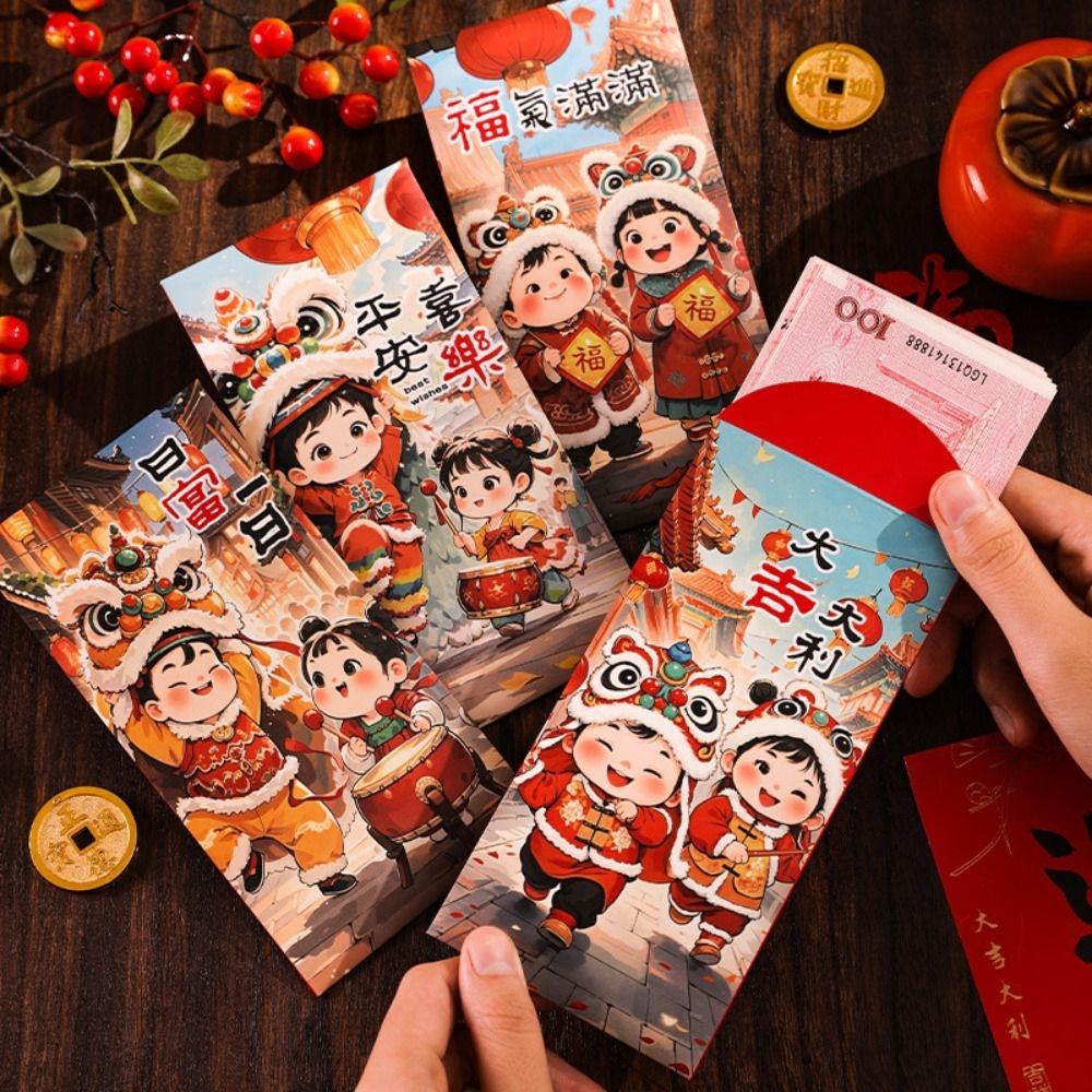 6pcs Traditional New Year Red Envelopes Cartoon Panda Red Packet Lunar New Year Gifts