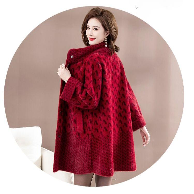 Luxurious Faux Mink Fur Jacket for Elderly Women, Plus Size Winter Coat
