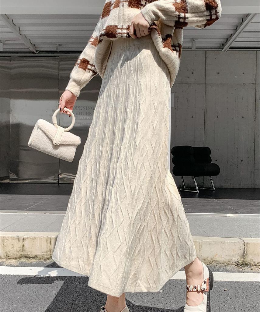 Трикотажная юбка для женщин миди с высокой талией тонкая осень-зима теплая женская длинная юбка