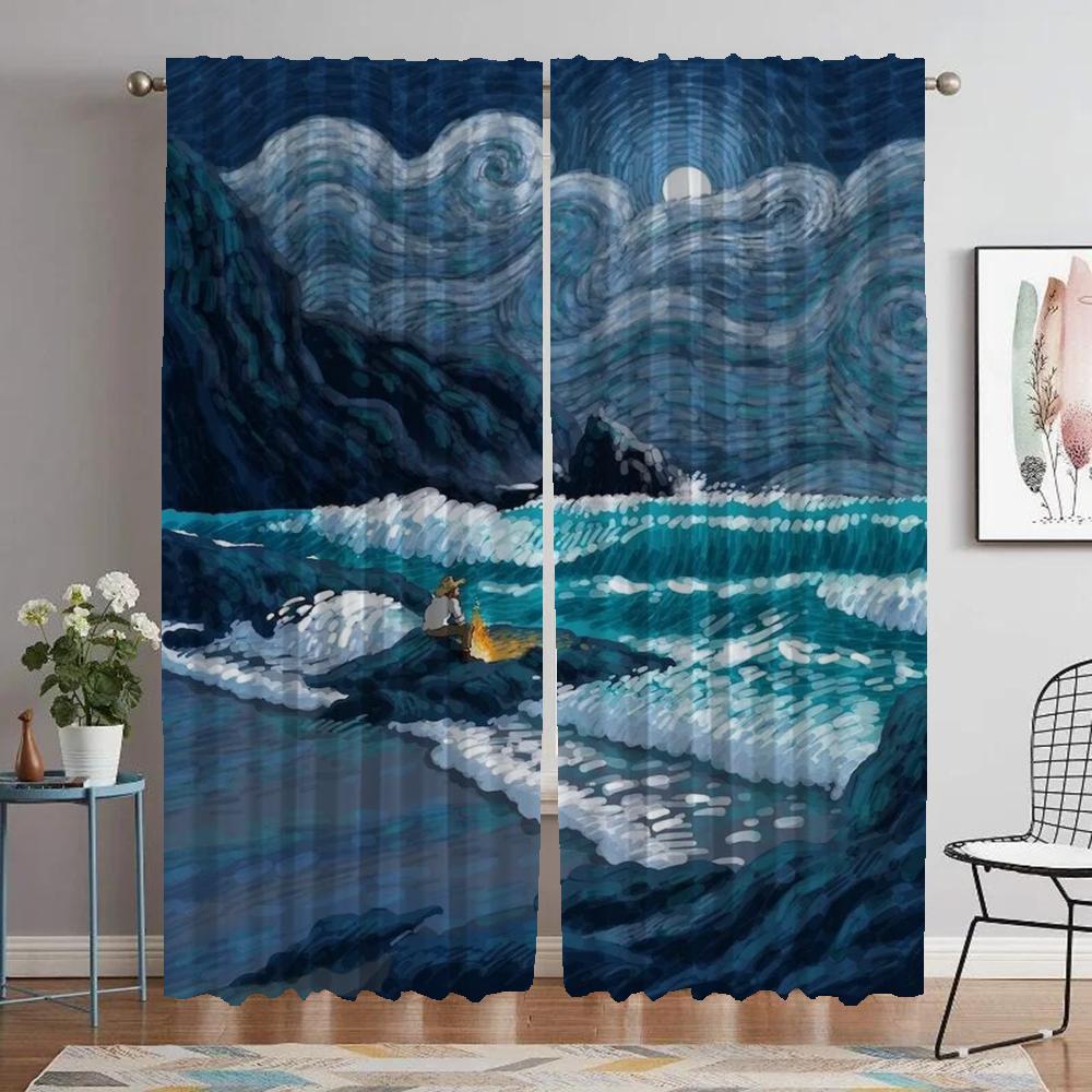 Разделительные шторы Van Gogh, оконная занавеска для комнаты, 2 панели, занавески для домашнего интерьера, 2 шт., тюль для спальни, украшение на Хэллоуин