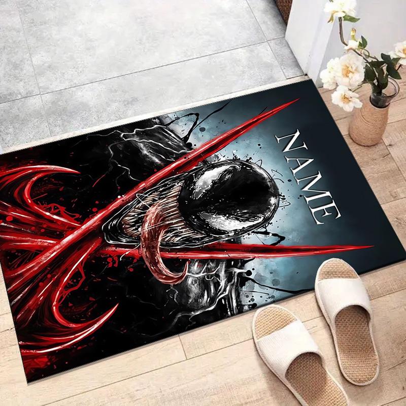 Custom Venom Mat Personalized Name, Polyester Washable Indoor Entryway Rug, Gift for Christmas, Easter, Thanksgiving Day