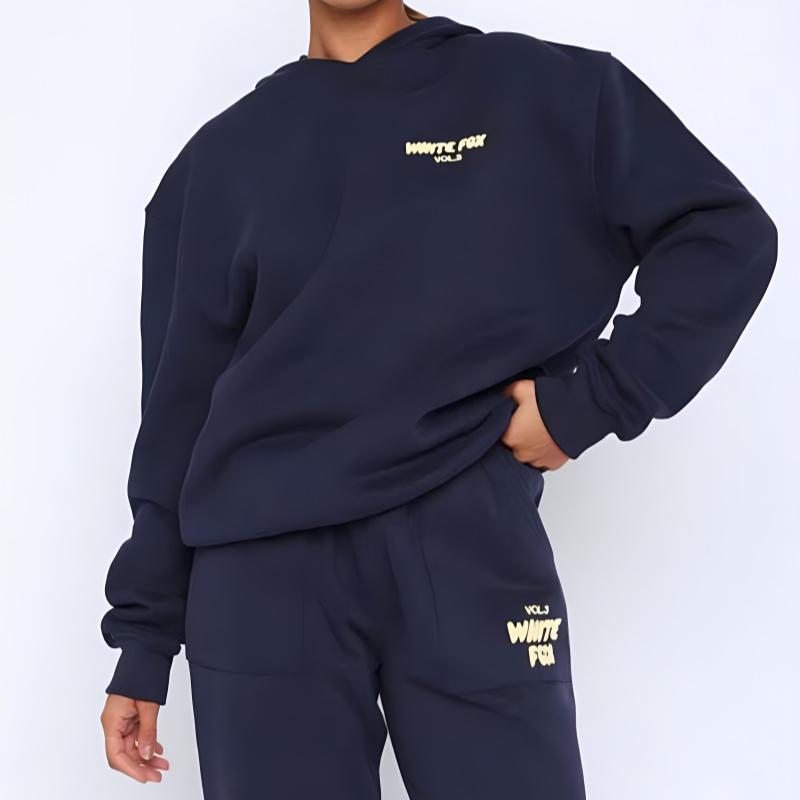 2 Pcs/Set Women Hoodie Pants Set Long Sleeve Thick Letter Print Hooded Drawstring Elastic Waist Ankle-banded Solid Color Top Trousers Lady