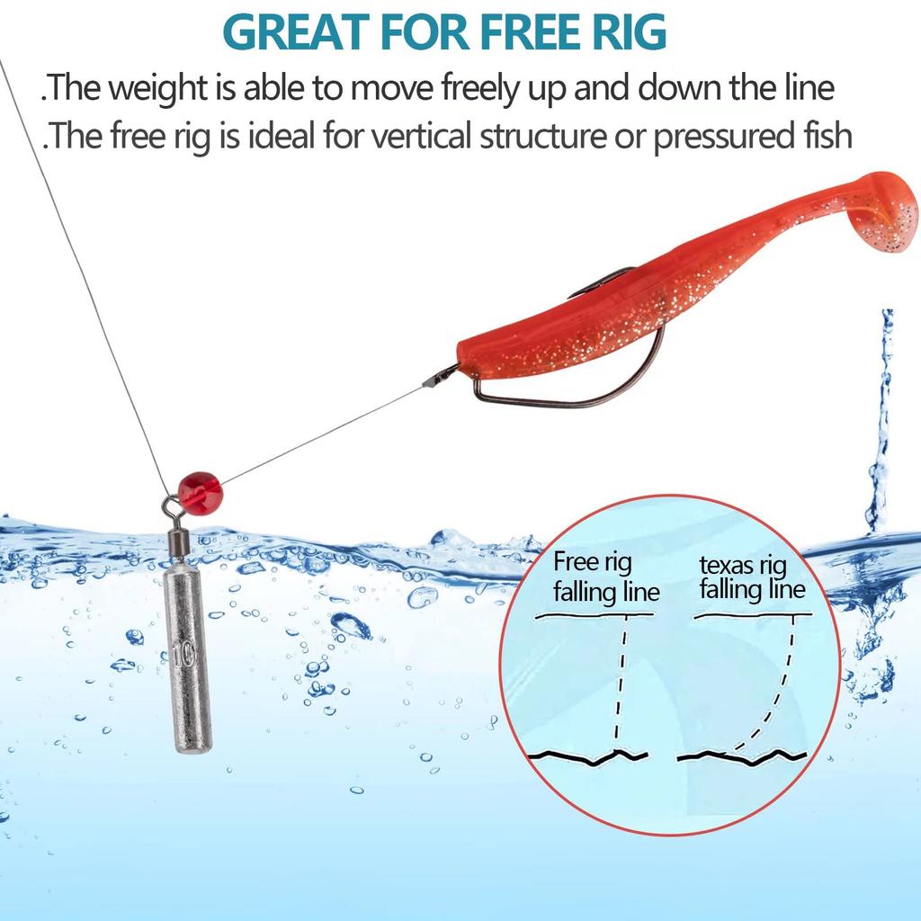 THKFISH Fishing Free Rig Drop Shot Sinker Cover Thin Shape 25-Piece Weight, Sinker, Ring, 14g,