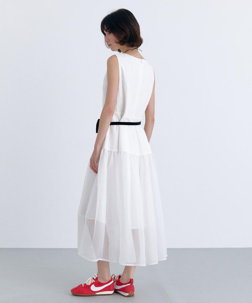Cloet Organza Layered Sleeveless Dress + White