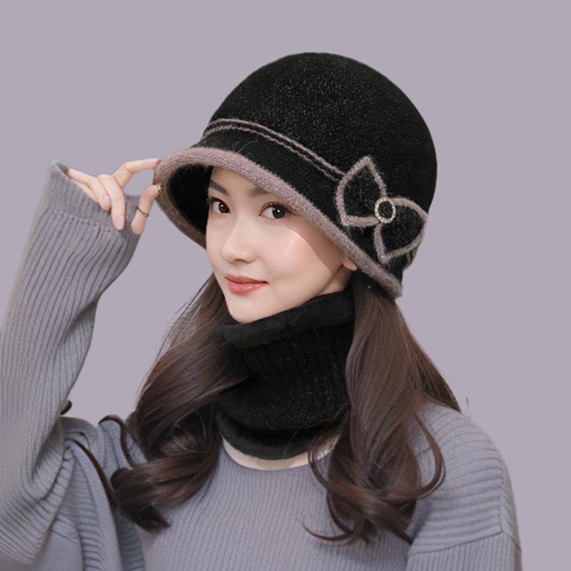 Stylish Knitted Bow Fisherman Hat for Women: Warm & Versatile Autumn/Winter Wool Bucket Hat for Middle-aged & Elderly