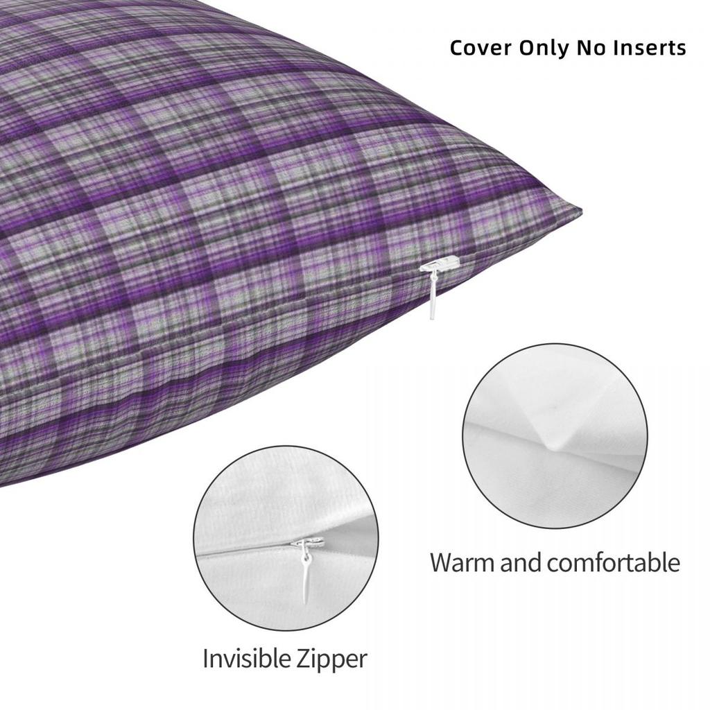 Tartan Purple And Grey Pillowcase Polyester Linen Velvet Creative Zip Decorative Throw Pillow Case Home Cushion Cover 45X45