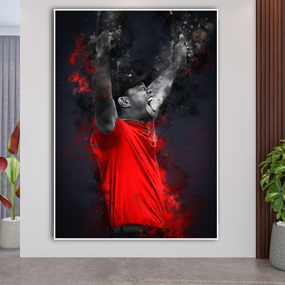 Tiger Woods Черно-красный портрет фотопечать холст постер спорт настенное искусство гольф спортсмен картина для спортзала гостиная дом Cuadros