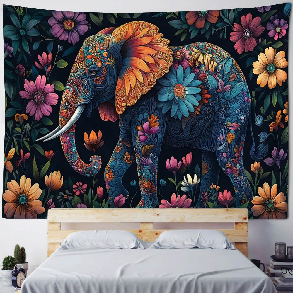 Elephant tapestry wall hanging for home decoration, retro hippie tapestry aesthetic background wall poster, yoga meditation