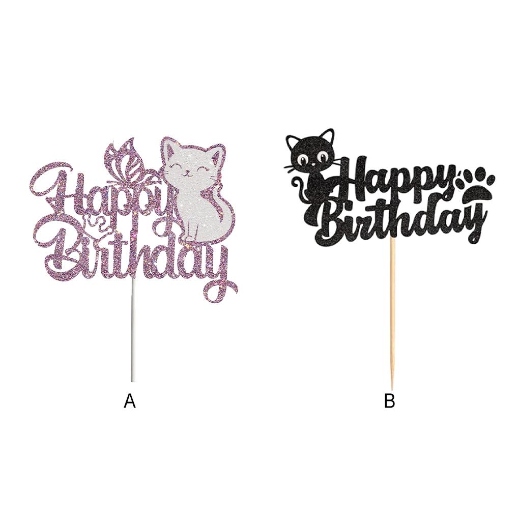 Украшение для торта «С днем рождения» в виде кота для тематической витрины для торта, декор для вечеринки, витрины для кексов, легкое оформление