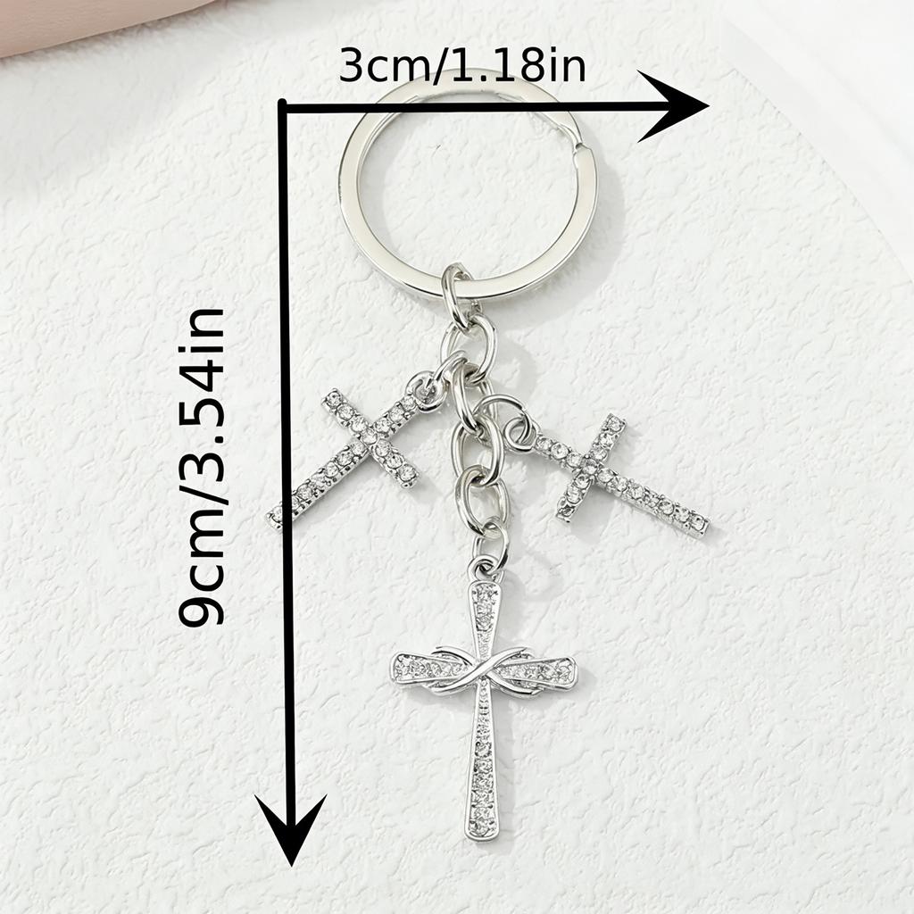 Exquisite Rhinestones Embellished Metal Crucifix Key Holder for Keys Backpacks and Decorative Accessory Keyring Charm