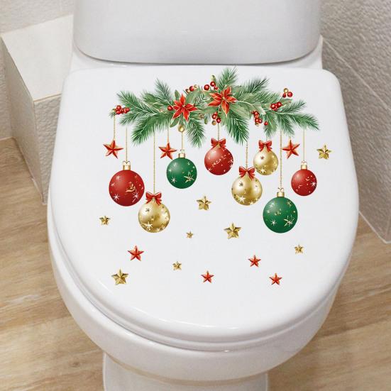 PVC Toilet Lid Sticker Christmas Ball Sticker, Removable Bathroom Wall Decoration Decal, Waterproof Decal for Holiday Party Pattern Decals