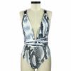 Summer Women Bikini Vintage Printed Deep V Neck Printing Backless One-piece Swimsuit