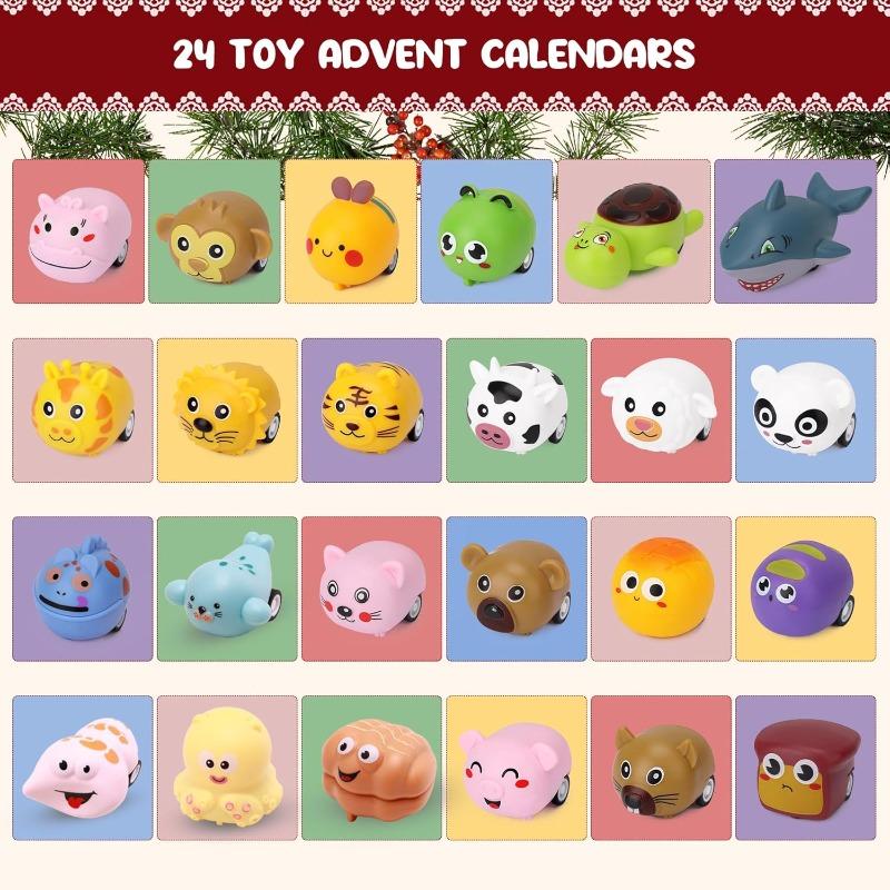 Advent Calendar 2025 Cars Toys for Kids, 24 Days Christmas Countdown Calendar Animals Pull Back Car Vehicles Toy Set, Surprise Box for Boys Girls