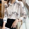 Spring Fashion Printed Loose Slimming Long Sleeved Shirt for Women Shirt