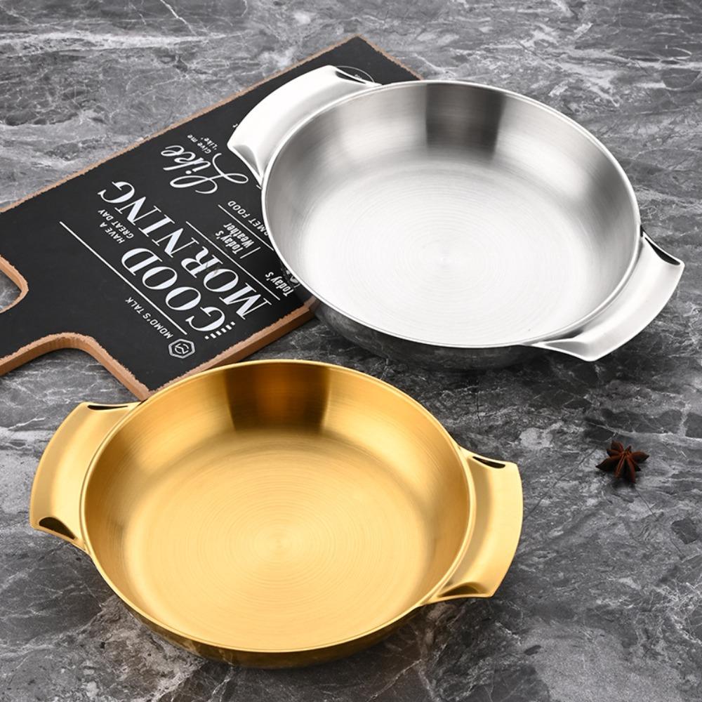 Conjoined Double Handles Cooking Pan Silver/gold Saucepan Snack Plates Soup Basin  Ramen
