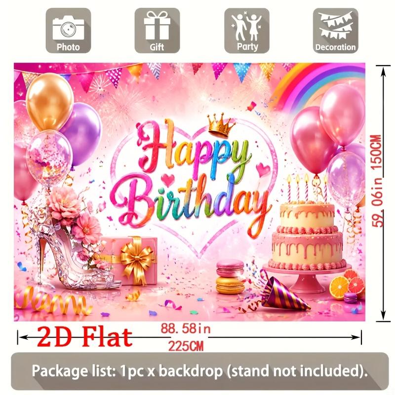Vibrant Pastel Rainbow Arch with Glittery Balloons, Crown-Topped Happy Birthday Script, Layered Cake and Confetti-Dusted Gift Boxes, Party