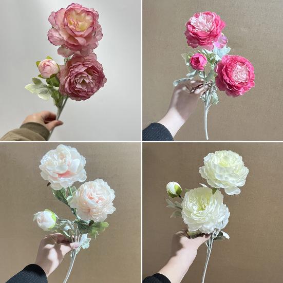 Искусственный пион со стеблем 3 головки Реалистичный искусственный цветок Свадебный стол для домашнего офиса Центральная часть Искусственная цветочная ветка Цветочная композиция Украшение