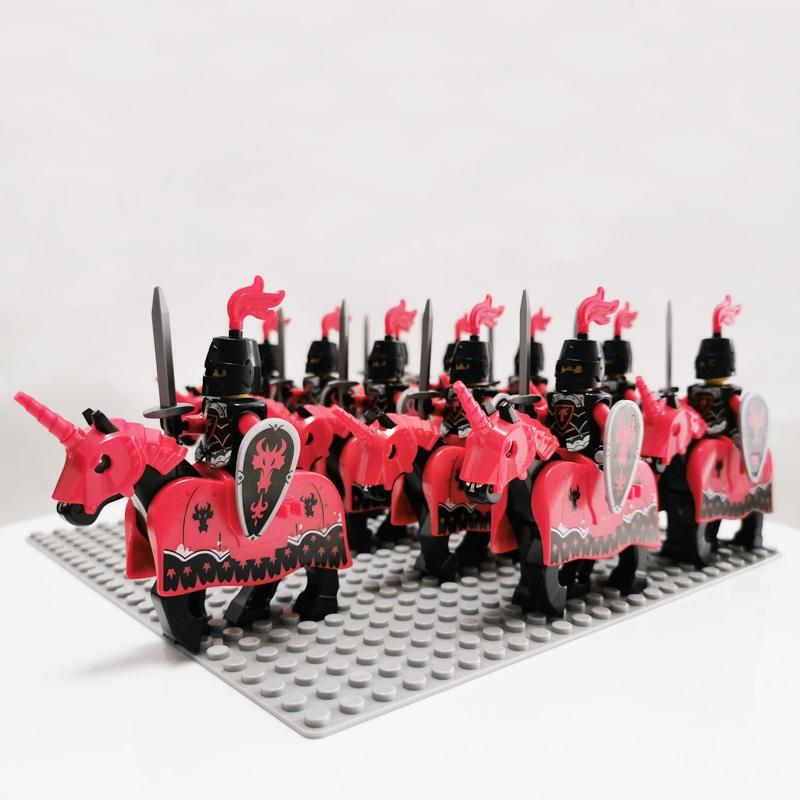 Medieval Knights Castle Cavalry Rohan Soldiers Guard Army Lotr Cavalier With Weapon Armor Helmet Shield and Horse Figure Blocks