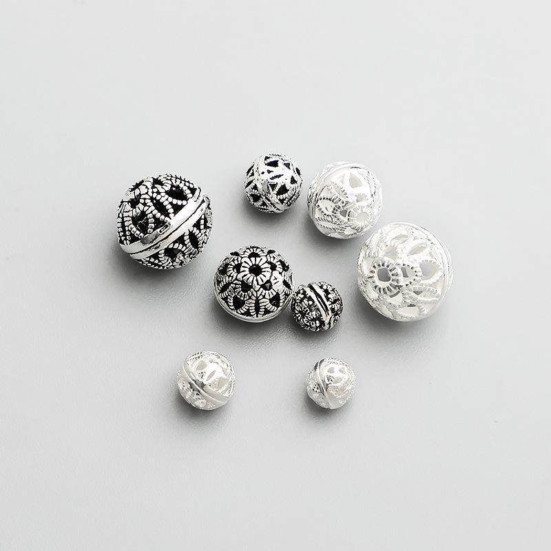 S925 Sterling Silver Retro Hollow Flower Spacer Beads for DIY Bracelets and Necklaces