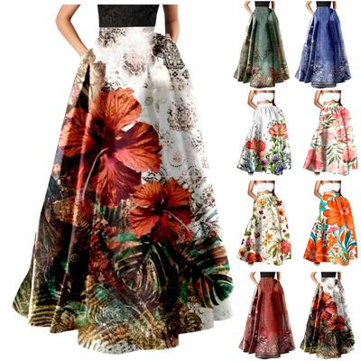 Женская мода с цветочным принтом, свободная полуюбка с высокой талией, пляжное удлиненное платье