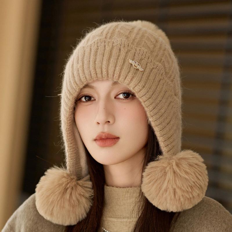 Шапка из меха кролика женская толстая вязаная шапка зимняя защитная шерстяная шапка